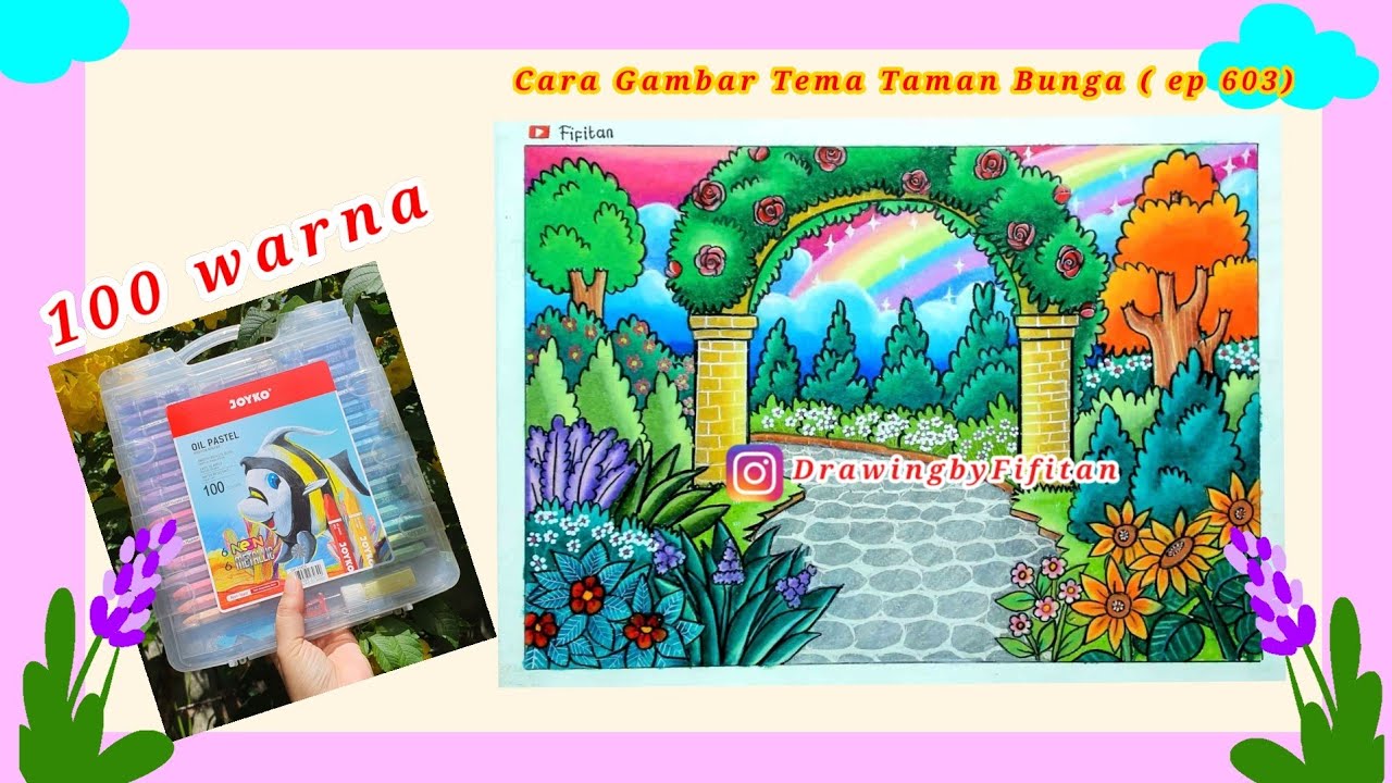 Menggambar Pemandangan Taman Bunga yang Indah EP 603