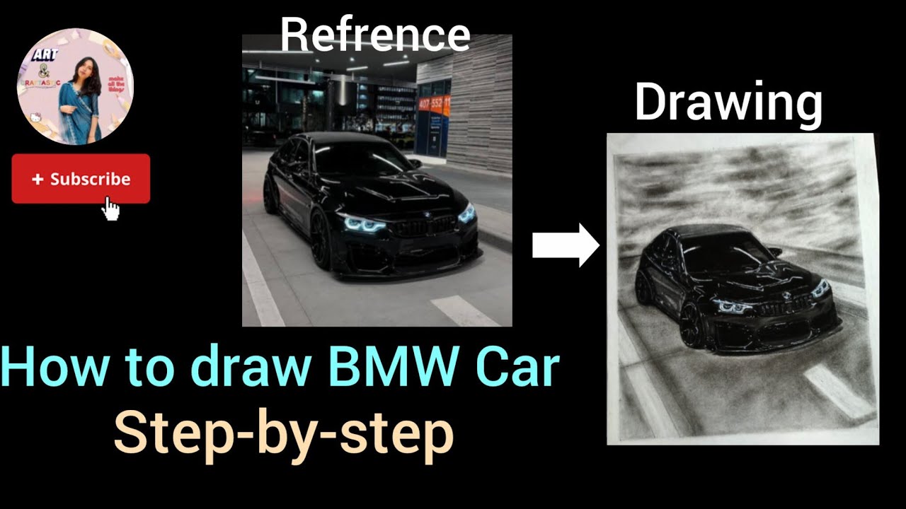 How to draw BMW M4 car | bmw aura sketch/ car drawing stepbystep , full tutorial 