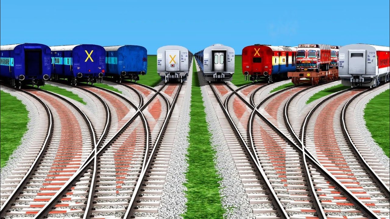 Indian Train Crossing 3d New Track ll Indian X Train Crash ll Back To Back Realistic Train Crossing