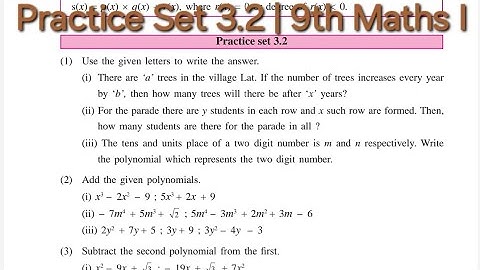 Practice Set 3.2 | L-3 Polynomials | 9th Maths part I Maharashtra board