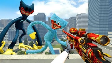 HUNGRY AND CRAZY HUGGY WUGGY FROM POPPY PLAYTIME HUNTS EVERYONE IN THE CITY! | GARRY’S MOD