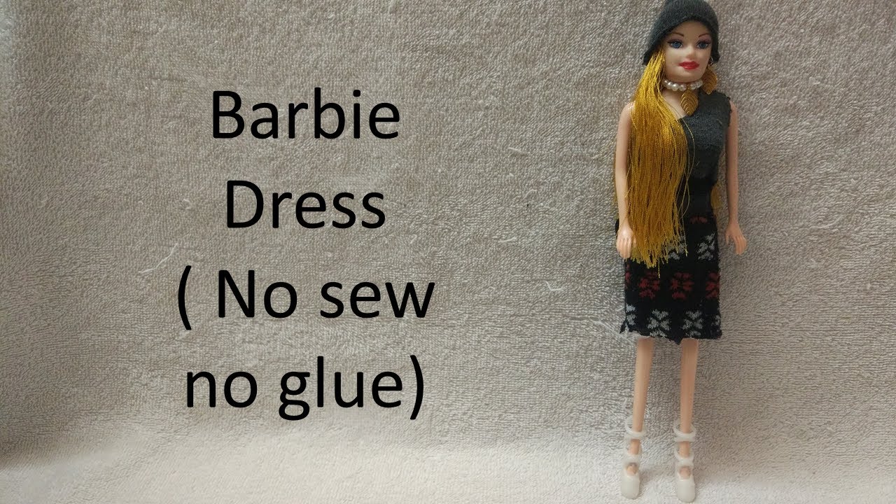 No sew no glue Barbie cloths How to make doll dress from waste socks