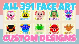 Complete 391 Villager's Face Art Custom Designs In Animal Crossing New Horizons (Design ID Codes)