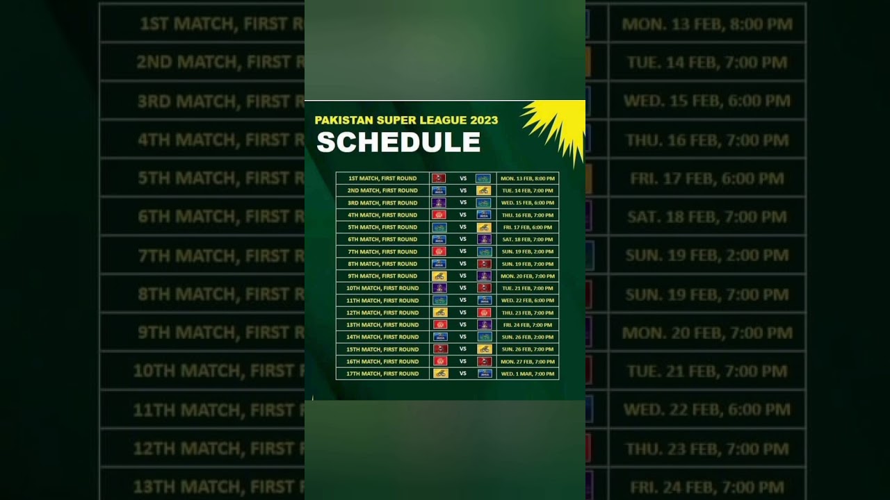 PSL 2023 Schedule with date and time