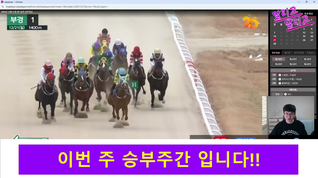 1월 3주차 승부주간 (관심마추천) (일요일 7경주 최대메인)
