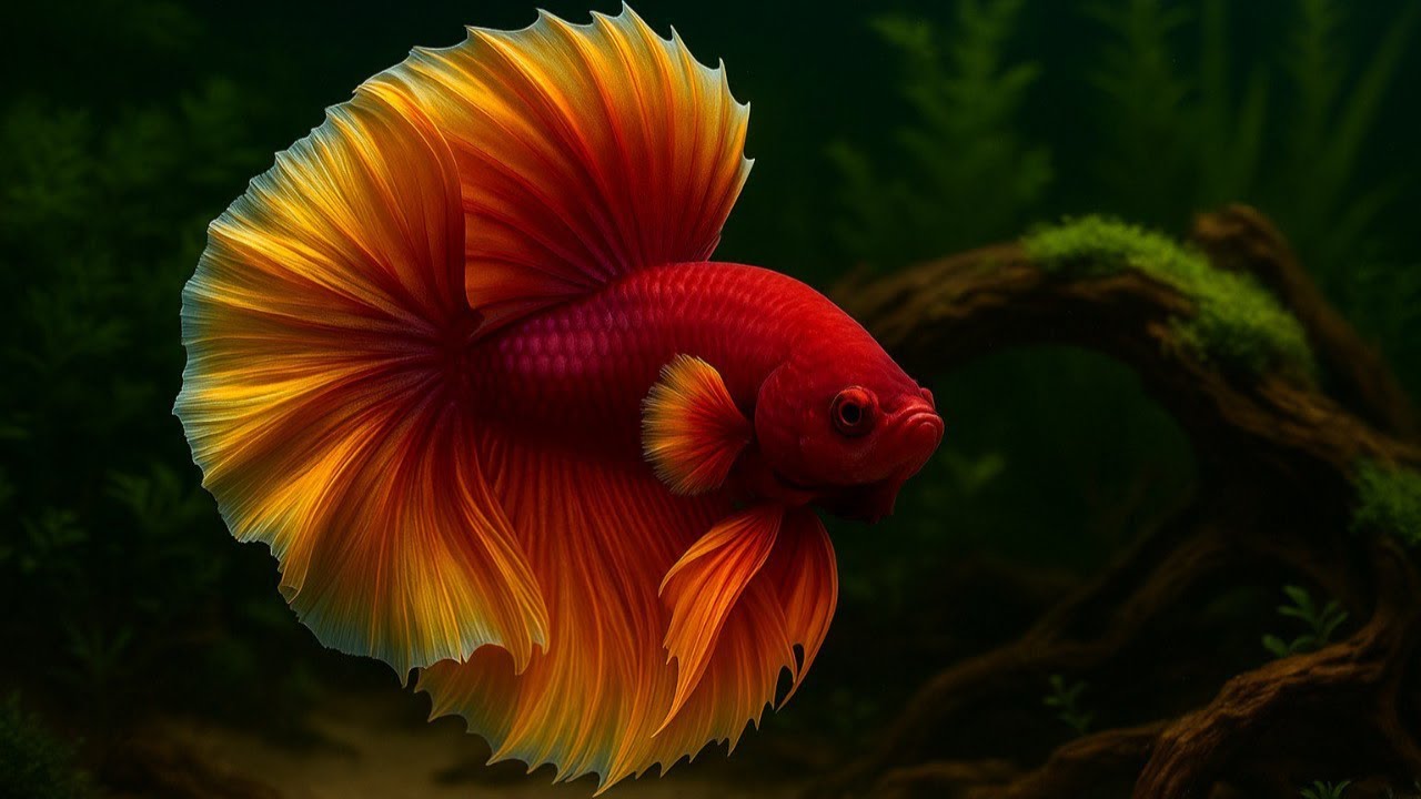🔥 STUNNING RED & ORANGE HALFMOON BETTA FISH | FIERY COLORS AND PERFECT FIN DISPLAY