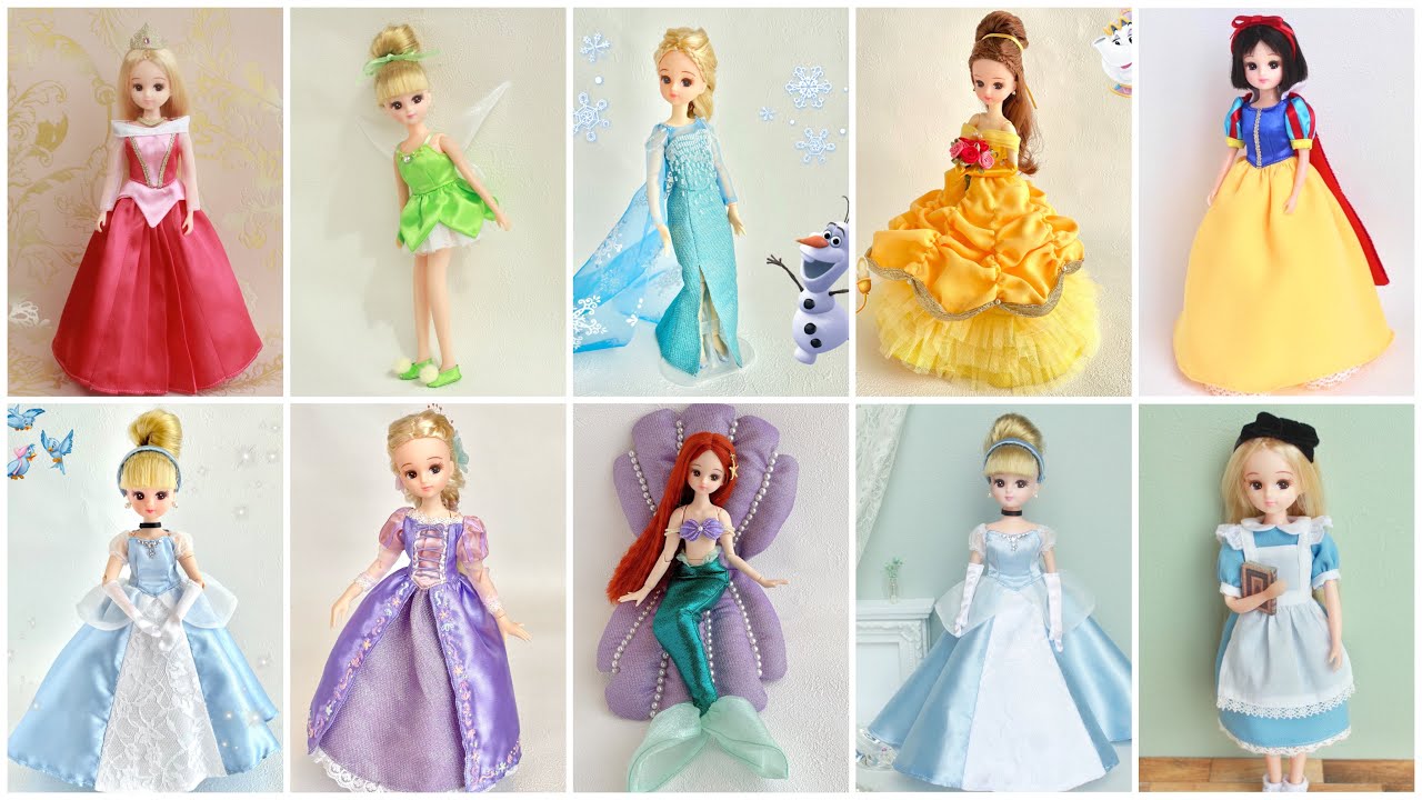 リカちゃんドレス❤️ディズニープリンセスに変身/Disney princesses dress for dolls/Cinderella  /Ariel/Elsa/belle