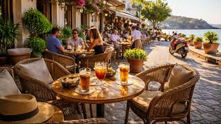 STATIC SCREEN | External Lerapetra Seaside Café Ambience in Greek with Street Murmur – Focus, 8H