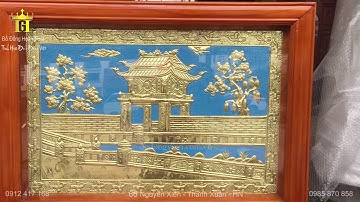 Tranh đồng Khuê Văn Các nền xanh 70cm x 50cm