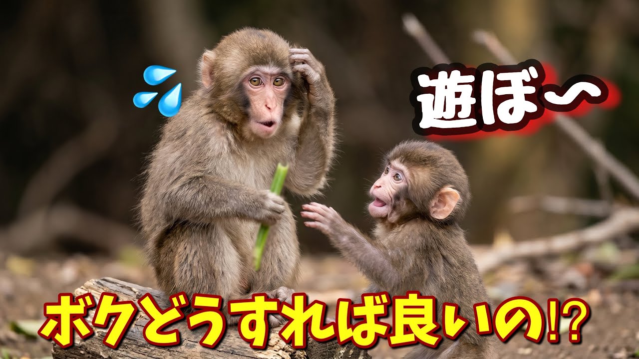 赤ちゃん猿 Baby Monkeys Want to Play! But Punch is a Little Shy Today