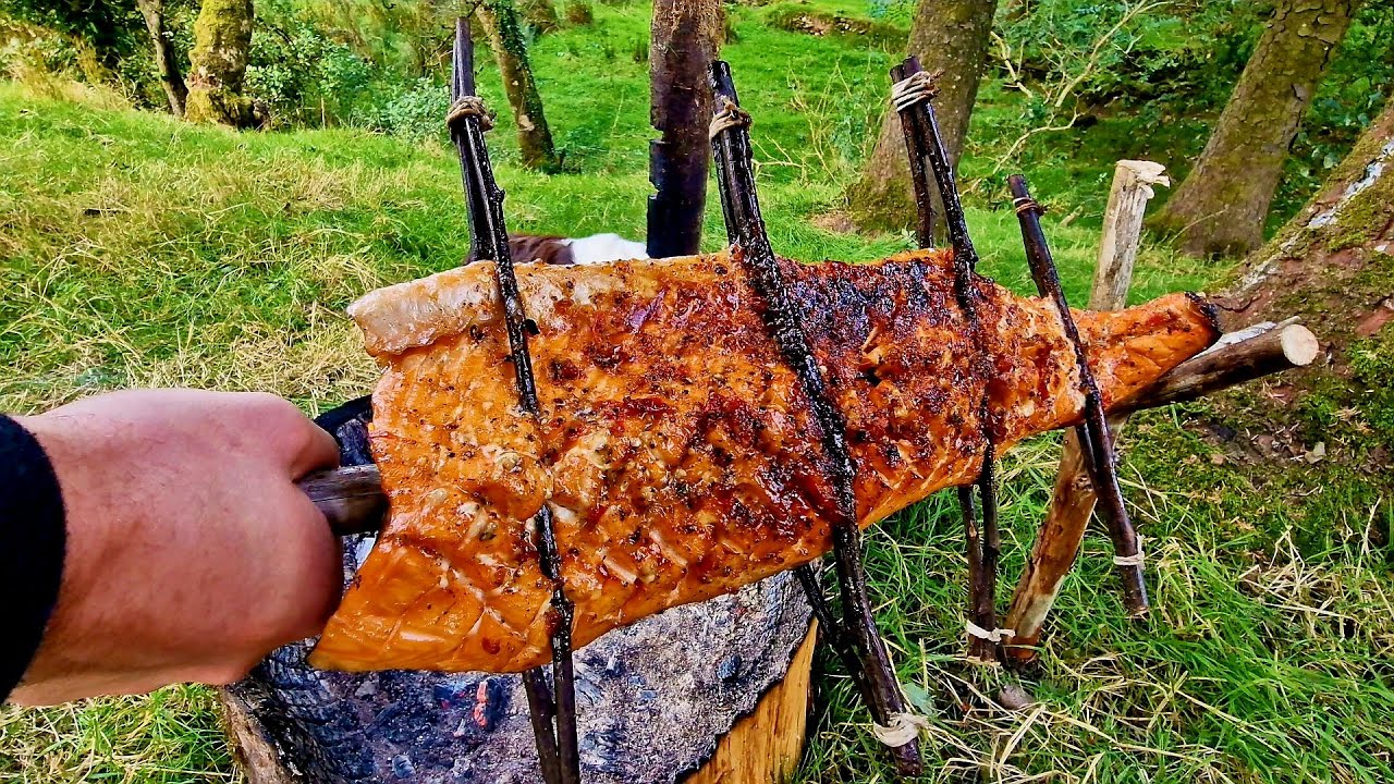⁣Buscraft SALMON best option for Camping ASMR Campfire Cooking ( Relaxing Sounds)