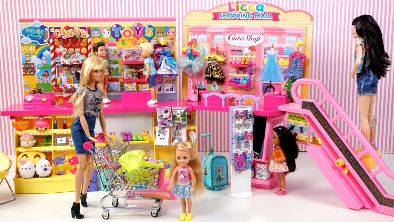 spiraal alledaags bedenken Barbie and Chelsea Go Shopping Toy Store, Candy Shop & School Supplies -  YouTube