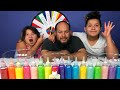 3 COLORS OF GLUE SLIME CHALLENGE MYSTERY WHEEL OF SLIME EDITION WITH OUR DAD PART 2!