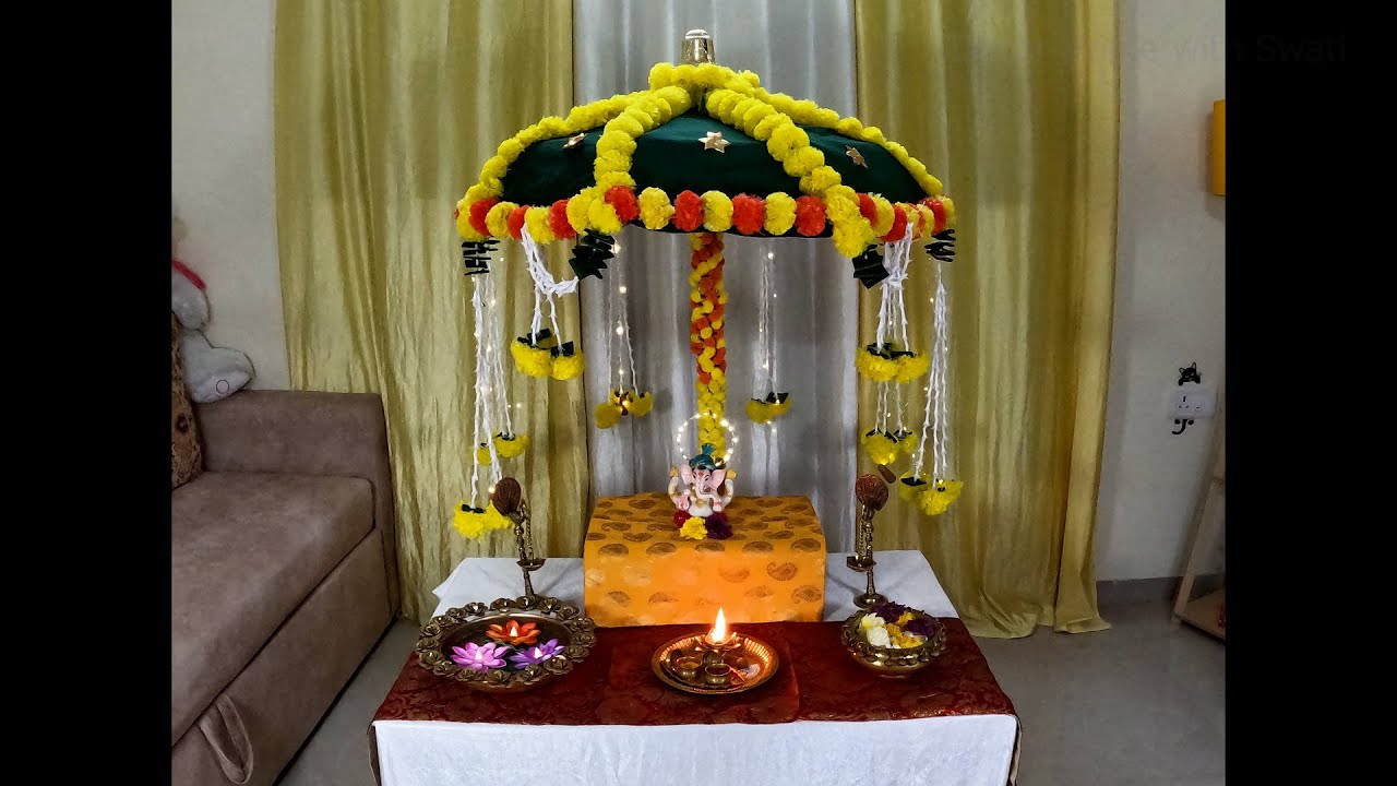 Easy Ganpati Decoration कोणालाही जमेल अशी छत्री पासून बनवलेली गणपतीची
