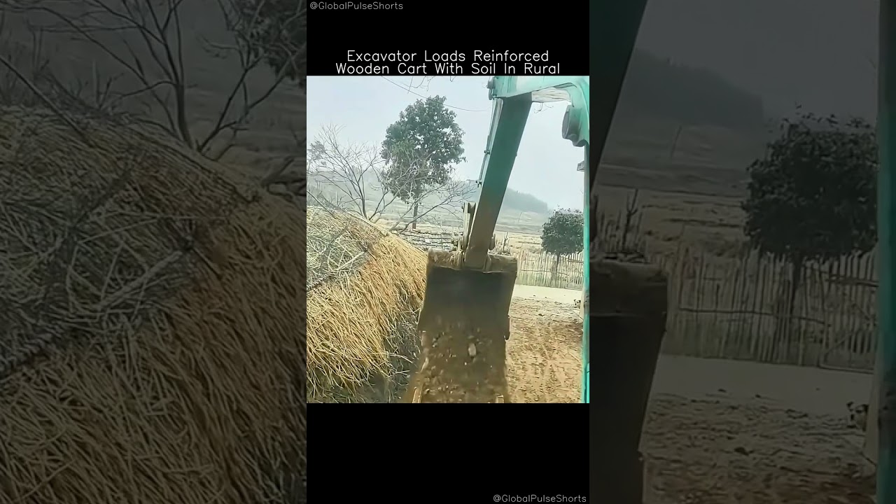 Excavator Loads Soil into Reinforced Wooden Cart! 🚜🪵 