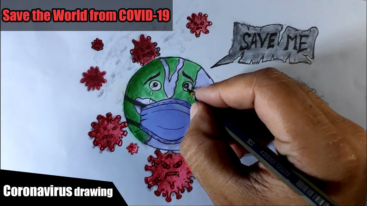 Coronavirus drawing with pencil  save the World from COVID 19