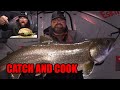 Ice fishing for big lake trout with a catch and cook