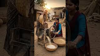 Maa Beti Ne Dhan Se Nikala Saaf Chawal 🌾🥰 | Village Rice Processing Machine #shorts #ai
