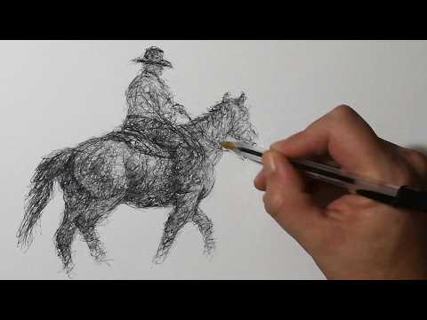 Biro Pen Sketch of a Cowboy on Horseback