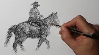 biro pen sketch cowboy horseback
