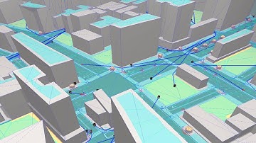 Agents pathing around procedurally generated city