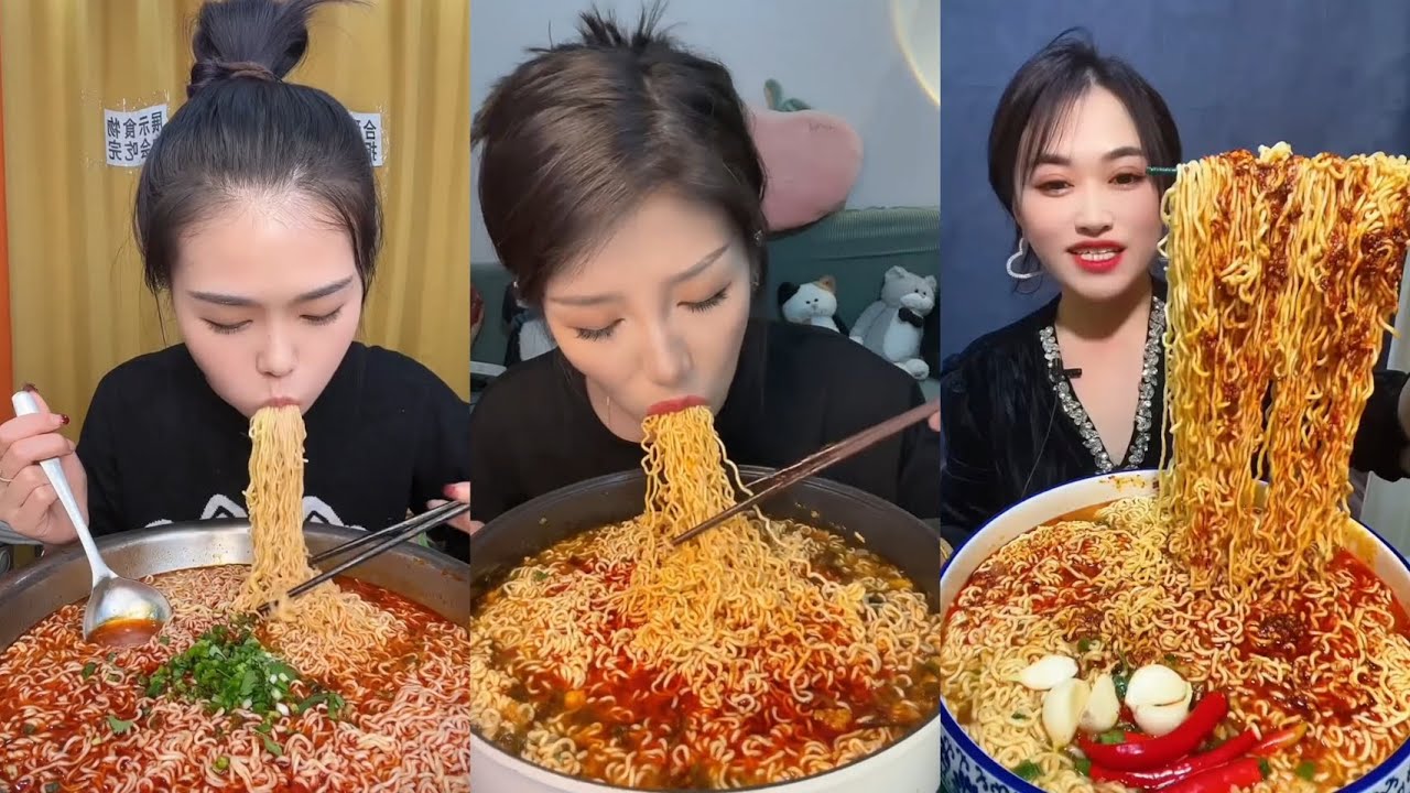 Eats Ten Packs of Instant Noodles Spicy Noodles Eating Mukbang Eating Sounds
