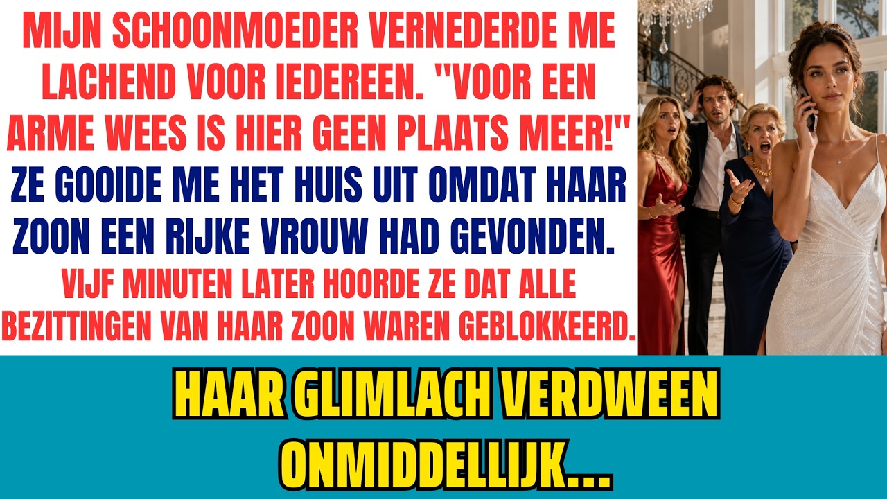 Mijn schoonmoeder stond voor me in de villa die zij als haar domein beschouwde en glimlachte zelfvoldaan. “Een straatarme wees zonder een cent hebben we hier niet nodig. Ga terug naar waar je...