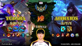 T1 Peyz | Yunara ADC vs Aphelios | Patch 26.6 | 2026-03-28 | KR CHALLENGER