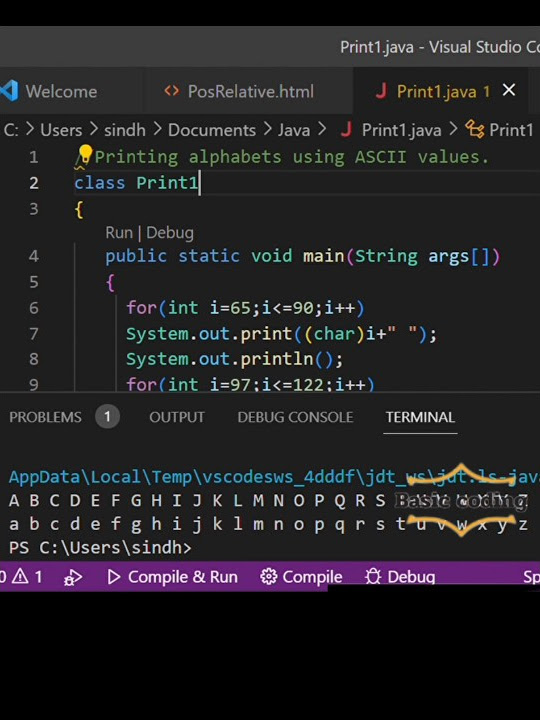 Printing Alphabets using ASCII values | Java Programming | Basic Coding ...