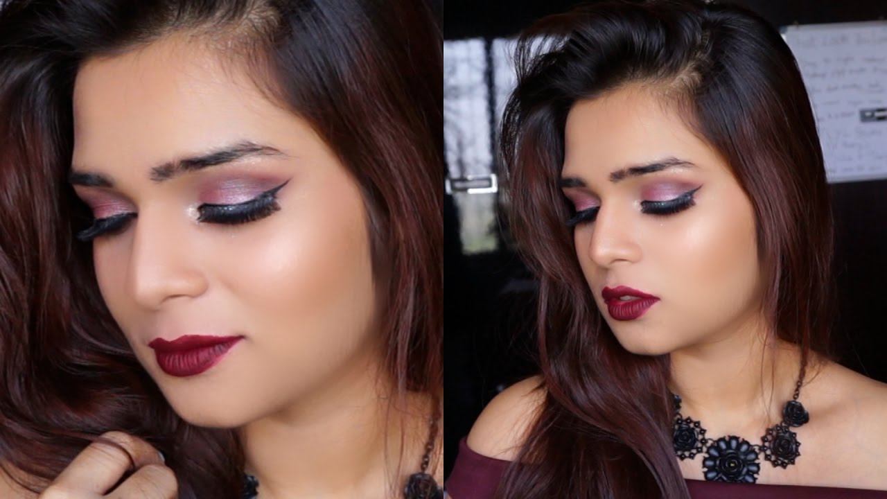 Dark Red Wine Tutorial & How To Apply Fake Lashes - YouTube