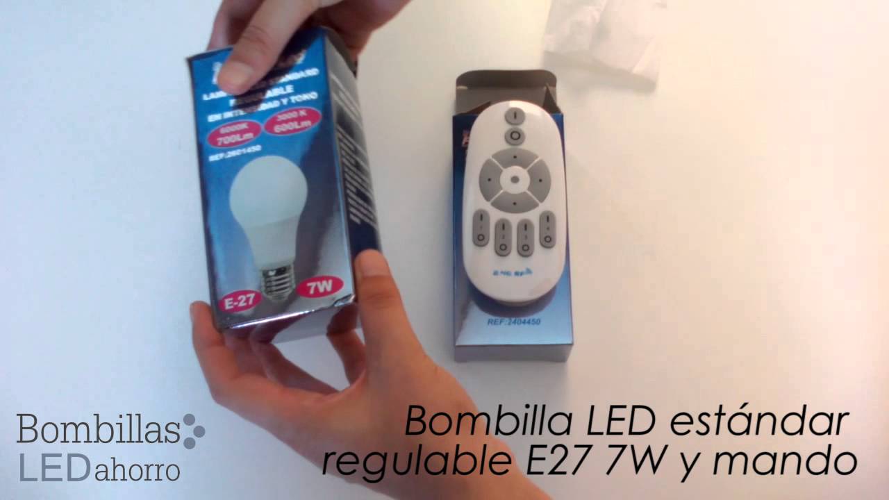 Bombilla LED estándar regulable E27 7W y mando 