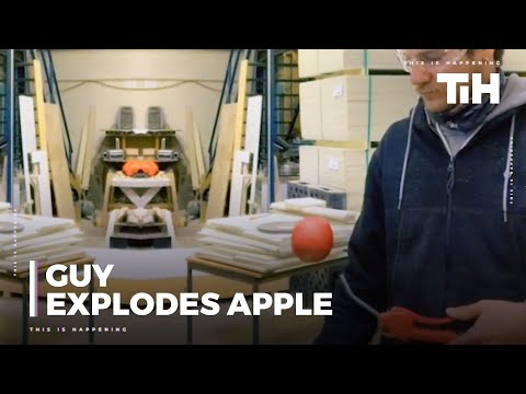 Guy Spins Apple Using Air Compressor Until It Explodes