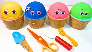 Satisfying Video l How to Make Rainbow Ice Cream Kinetic Sand with Surprise Eggs Cutting ASMR