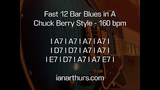 Vignette de la vidéo "Fast 12 Bar Blues in A Backing Track - Chuck Berry Style - 160 bpm"