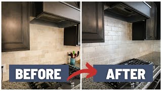 How to paint a travertine stone tile kitchen backsplash
