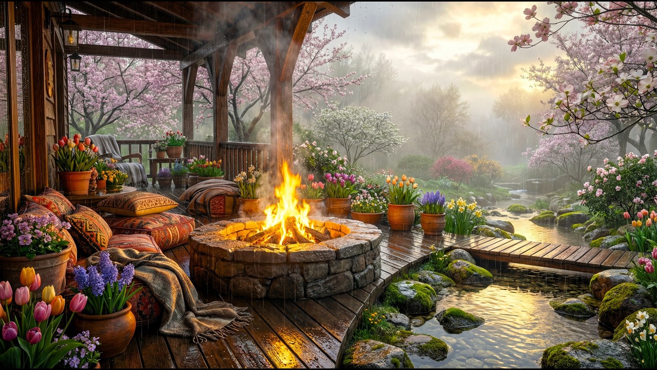 Feel Instantly Calm | Cozy Veranda Campfire with Rain 🌊 4K NO ADS 🌧️ Zen 💤