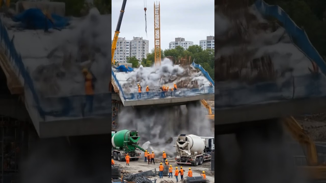 Bridge Demolition Gone Wrong?! Massive Controlled Explosion at Construction Site!