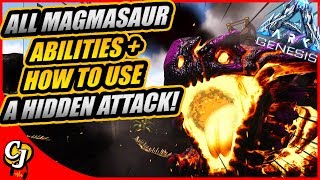 HOW TO USE THE MAGMASAURS FIREY GRENADE ATTACK + ALL OF HIS ABILITIES!! || ARK GENESIS!