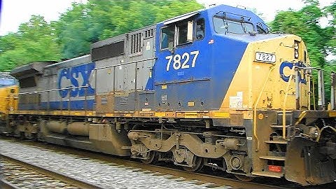 Three GE Engines Pulling CSX Q301 Mixed Freight Train