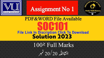 SOC 101 Assignment No 1 Solution 2023 | VU SOC101 Assignment Spring 2023 Solution | Sociology 101