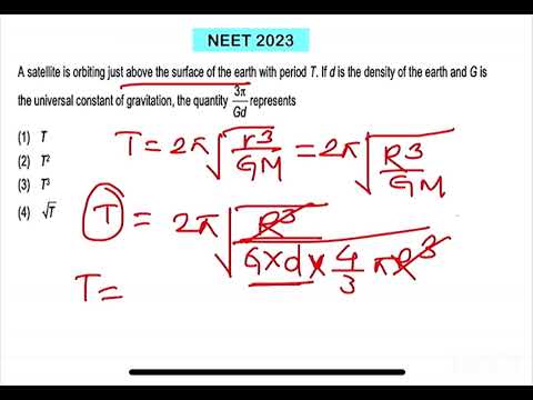 NEET2023:A satellite is orbiting just above the surface of the earth with period T. If d is the dens 14 NEET2023:A satellite is orbiting just above the surface of the earth with period T. If d is the dens