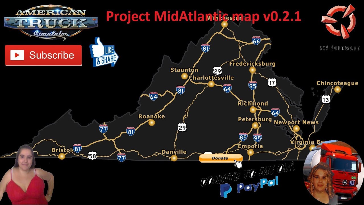 American Truck Simulator (1.41) Project MidAtlantic map v0.2.1 by JustJames + DLC's & Mods