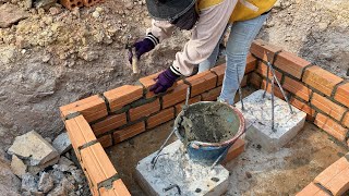 How To Build brick Column For Footing Reinforcement  Female Workers And Great Construction Skills