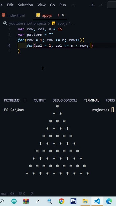 Pyramid Shape | Triangle Star pattern in JavaScript - YouTube