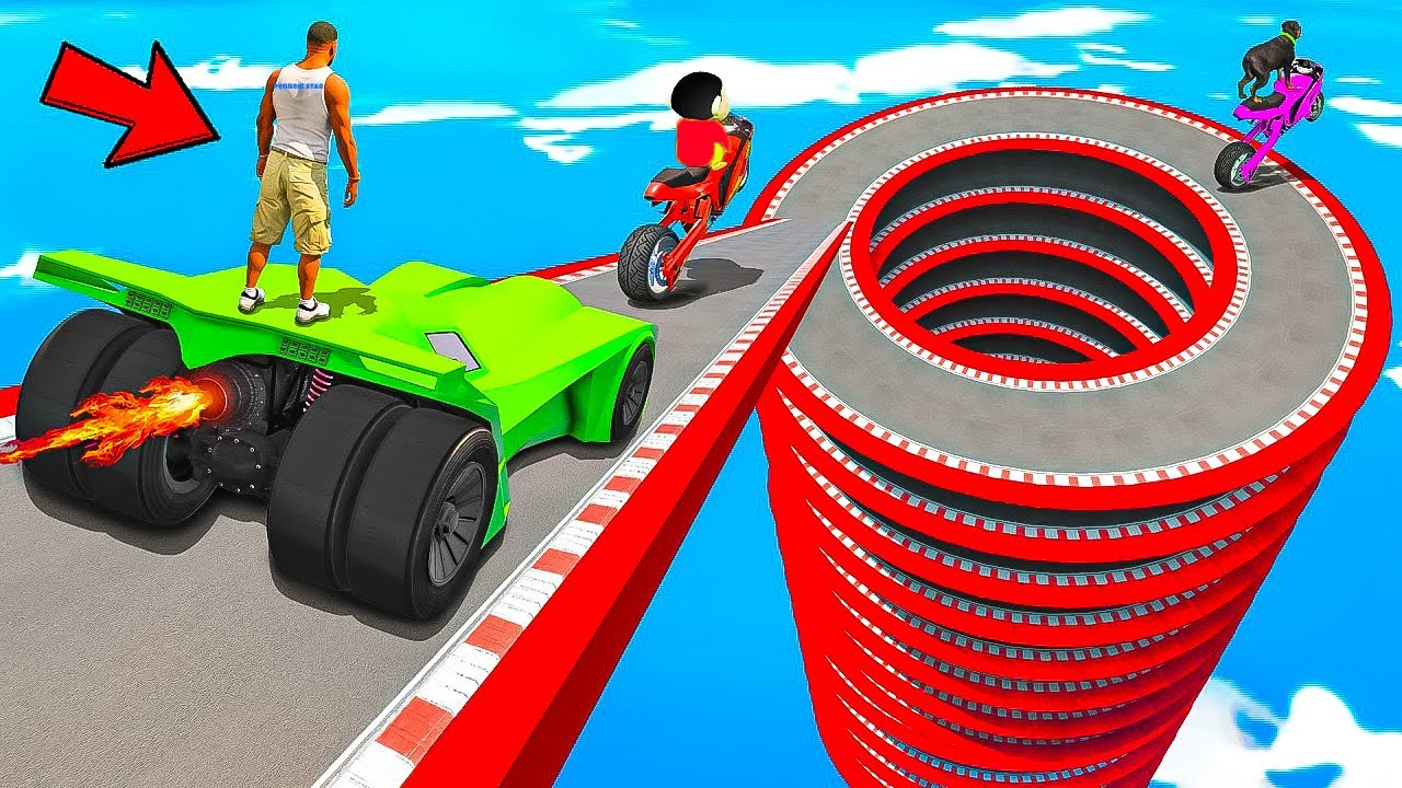 Shinchan And Franklin Tried Impossible Spiral Road Parkour Challenge in GTA 5 in Telugu