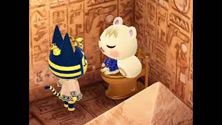 ankha staring at marshal on her golden toilet - animal crossing new horizons