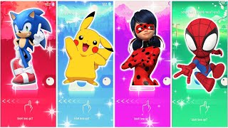 Sonic Prime vs Pokémon Pikachu vs Ladybug vs Spidey | Tiles Hop EDM Rush