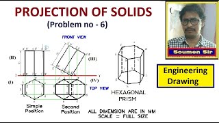 PROJECTION OF SOLID_ Problem 6 - Hexagonal Prism axis inclined with HP Profile