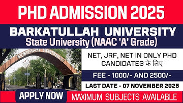 New PhD Admission 2025 | Barkatullah University Bhopal | BU Bhopal | State University | Apply Now