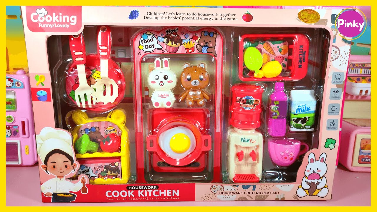 3 Minutes Satisfying with Unboxing Cute Pink Kitchen Set ASMR no music (Pinky Toys)